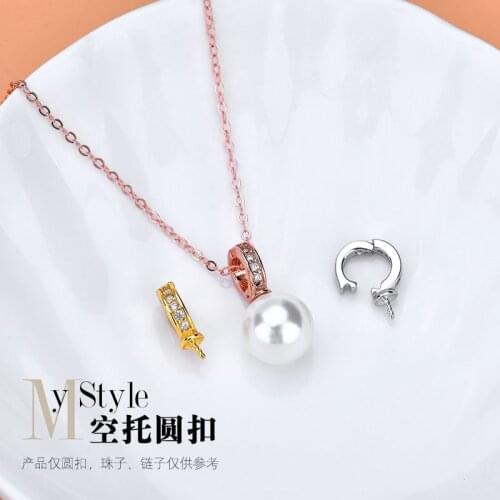 S925 Sterling Silver Pendant button round button simple versatile empty tray Crystal Button Pendant hand DIY empty bracket acces