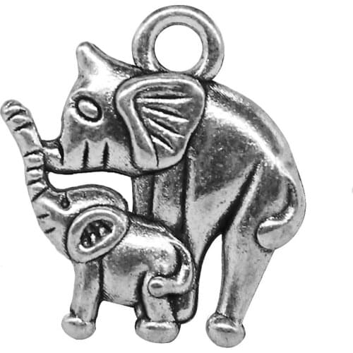 10pcs Charm Elephant And Baby Lucky Charm Elephant Pendant Antique Silver Color Tone Father And Son Gift Jewelry Craft