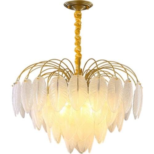 Modern Glasses Feather Pendant Lights Bronze Loft Chandelier Glasses Feather Bedroom Dining Room Lighting