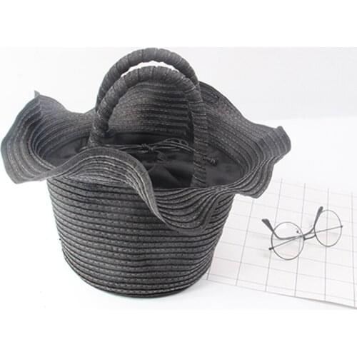 National wind ruffle wavy lace drawstring weeds handbags simple bucket niche travel beach bag