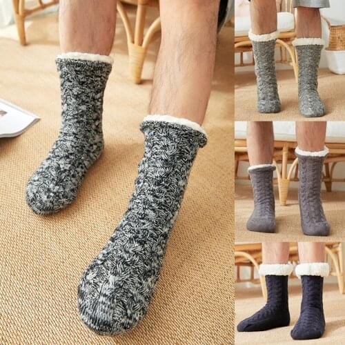 Men Women Thermal Soft Elastic Floor Socks Winter Warm Black Thicken Plush Anti-Slip Cotton Cute Long Indoor Socks Fur Slippers