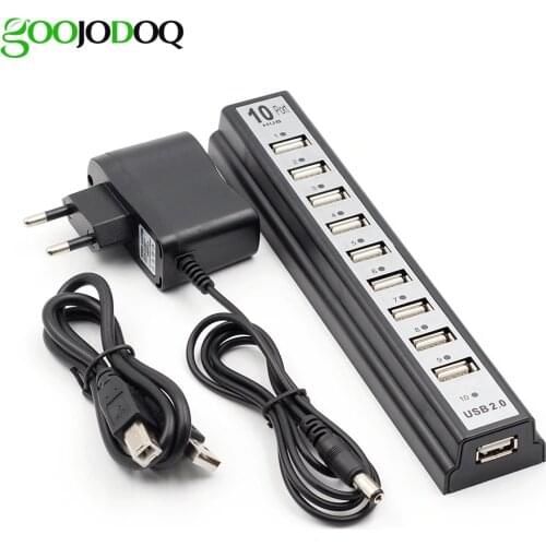 GOOJODOQ 10 Ports USB 2.0 Hubs with AC Power Computer Peripherals Supply Adapter For Portablefor PC Laptop Notebook