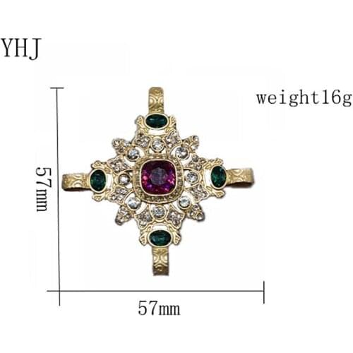 YHJ2019 Purple-green Mosaic Resin Blue Gem Brooch New Female Alloy Cross