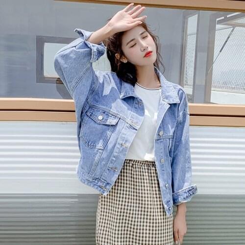 Korean Batwing Sleeve Denim Jacket Women Short Jeans Coat Streetwear Harajuku Vintage Spring Autumn Basic Jeans Jacket