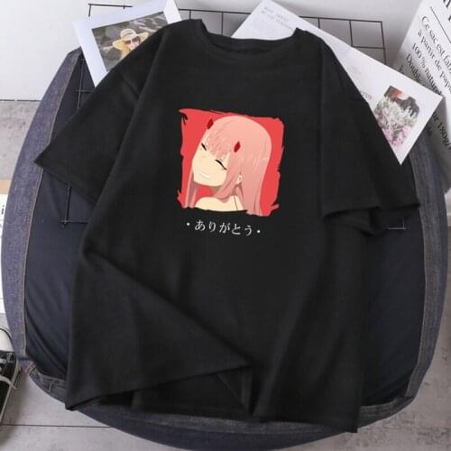 Darling In The Franxx Anime T-shirts Woman Zero Two Anime O-neck Ladies Clothes Summer Fashion Cotton Streetwear Tops Tees