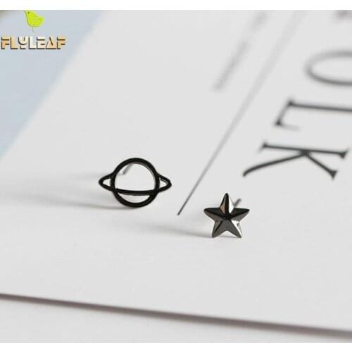 Flyleaf Asymmetry Planet Star Solid 100% 925 Sterling Silver Stud Earrings For Women Fine Jewelry Earings Fashion Jewelry