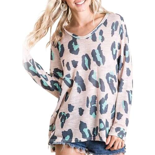 Woman tshirts Women Long Sleeve T-Shirt V-neck Leopard Print Large Size Casual Top Tee t-shirty damskie mujer camisetas 2020