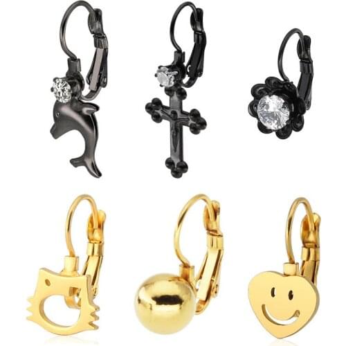 Fashion Classic Stainless steel Stud Earrings Rhinestone Cross Dolphin Heart Flower shaped For Women Ear Jewelry Gifts 2pieces