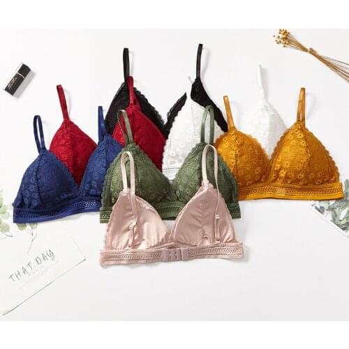 Women Wirefree Lace Bra with Replaceable Chest Pad Triangular Underwear Corset Casual Thin Summer Brassiere for Daily TT@88