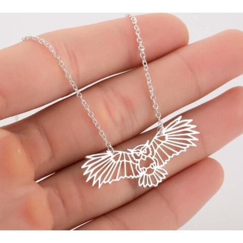 Korean Stainless Steel Origami Owl Necklace For Women Flying Bird Pendant Link Chain Choker Animal Jewelry Birthday Accessory
