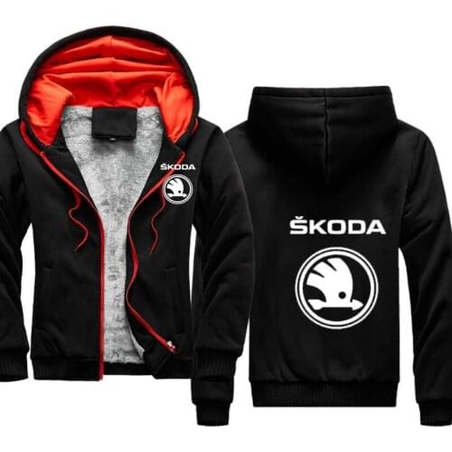 Winter Mens Hoodies Skoda Car Logo printing Solid color Men Hoodie Fleece Plus velvet Mens hoodie