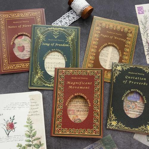 10 pieces of material paper Medieval Poetry Set Retro Literary Handbook Decoration Backing Paper Background Collage