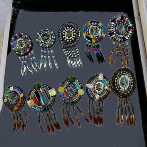 DIY Beaded Oval Round Ethinic Style Patch Fashion Embroidered Clothing Shoes Bags Applique Accessories Handmade Craft 2pc TH1738