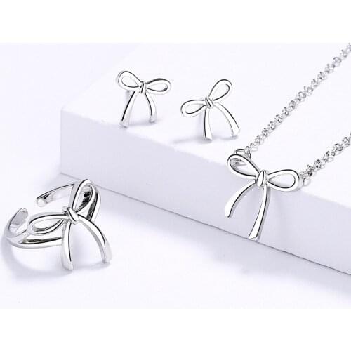 Sterling Silver 925 Necklace Pendant for Women Diamond Christmas Silver 925 Luxury Jewelry Set 3pc Bijoux Femme Bizuteria Ring