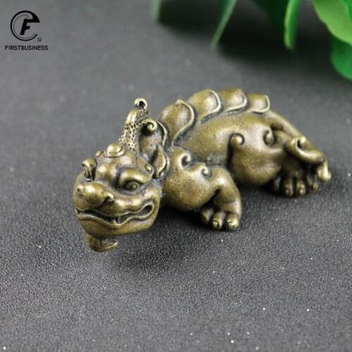 Antique Brass Mythical Beast Figurines Retro Copper Animal Kirin PIXIU Small Statue Desktop Decoration Accessories Ornament