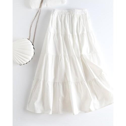 Bow Patch Women Skirts Fashion Casual Elastic High Waist Mid Calf Lady Bottoms 2021 Summer New Loose Casual Mid Calf Jupe Femme