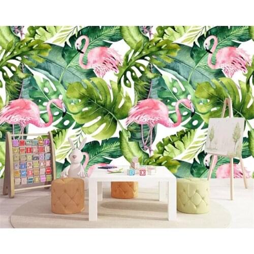 Beibehang custom made Nordic small fresh flamingo turtle back leaf fashion Silk material papel de parede 3d wallpaper mural