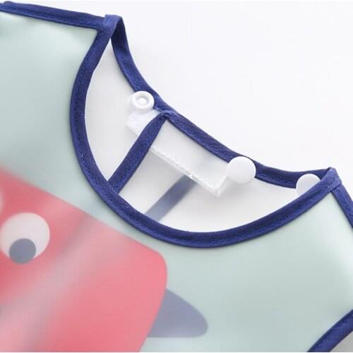 Baby Adjustable Bibs with Pocket Plastic Waterproof Feeding Smock Cartoon Apron Burp Cloth for Infant