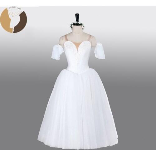 FLTOTURE AT1290Fairy Costumes With Wing Professional Ballet Long Dress La Sylphide Romantic Long Skirts White Soft Tulle Skirt