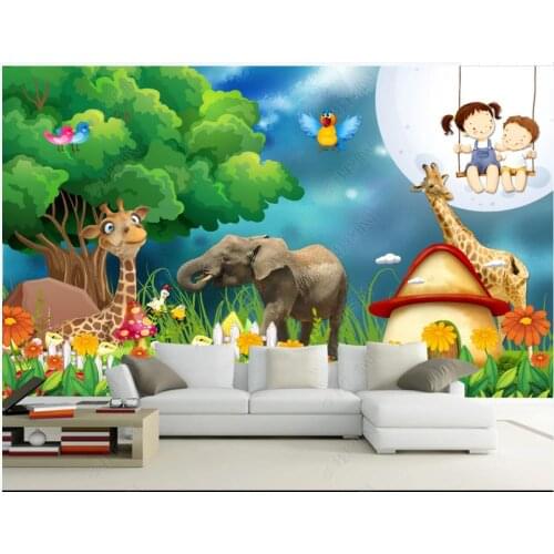 Custom photo wallpaper for walls 3 d mural Cartoon beautiful forest tree animals children room mural wall papers home decor