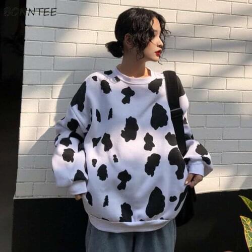 Hoodies Women Autumn Print Preppy Style Stylish O-neck Hipster BF Comfortable Ulzzang Casual All-match Female Student Chic Basic
