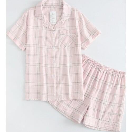 216 Summer 2021 Double layer Cotton Sleepwear Print Pajamas for Women Ttrousers Pyjamas Girls Pijama Shorts Two Piece Home Suits