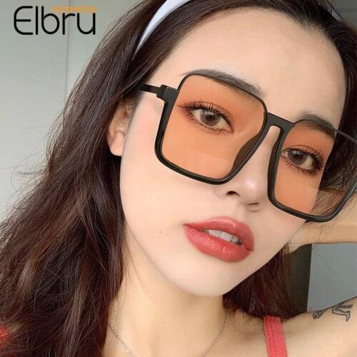 Elbru Vintage Men Women Sunglasses Black Square Oversized Frame Driving Sunshades Brand Designer UV400 Sun Glasses Male Female