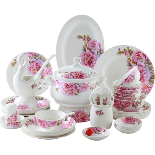 Guci Luxury Bone China 60PCS Dinnerware Set Porcelain Kitchen Home Accessories Modern Serving Dinner Dish Plate Bowls