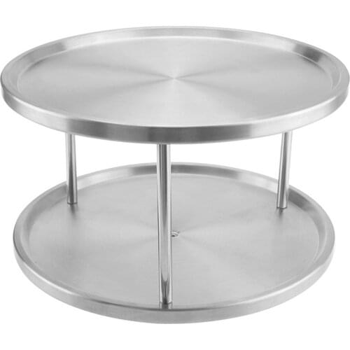 2 Tier Tabletop Stand 360 Degree Rotating Easy Clean Kitchen Counter Stainless Steel Universal Turntable Organizer Lazy Susan