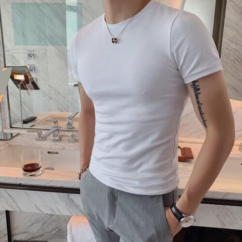 Summer New Tight-Fitting Design Body Shaping Daily Casual Round Neck Short Sleeved Cotton T Shirts Black White Gray
