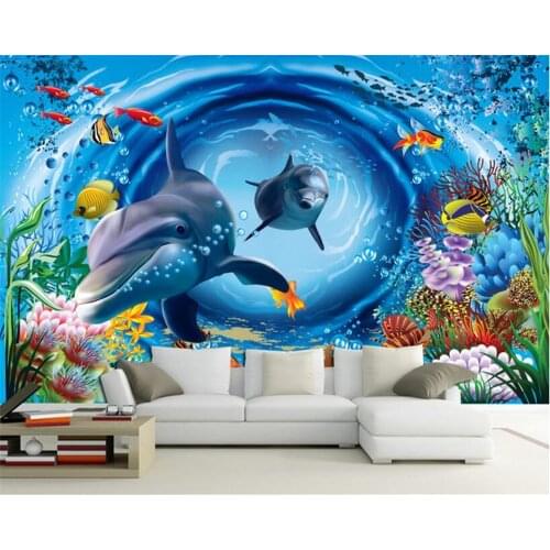 Beibehang Wallpaper hanging on the wall 3D underwater world cartoon children 's house wall murals 3d wallpaper papier peint
