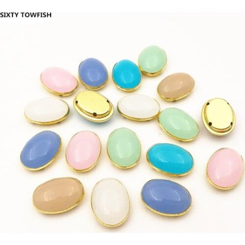 10 Pieces 13*18mm 18*25mm Oval Sew On Beads New Acrylic Opal Bead With Gold Claw Setting Horse Eye Jewelry Fancy Stone N103102
