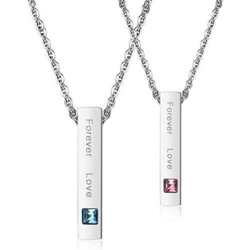 Forever Love Couple Necklace Square Pendant Cubic Zirconia Women Men Necklaces Gift For Anniversary Christmas