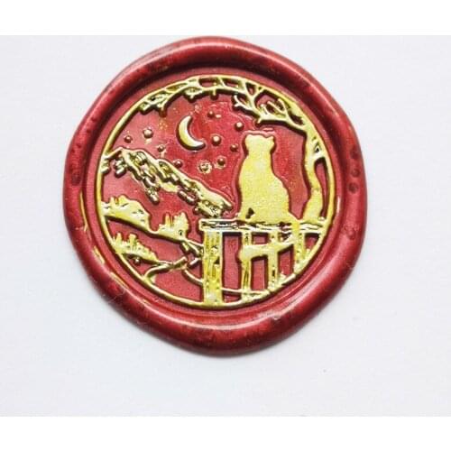 Night cat forest mountain wax Seal Stamp /journal decor wax seal Stamp/ Custom Sealing Wax Stamp/wedding wax seal stamp