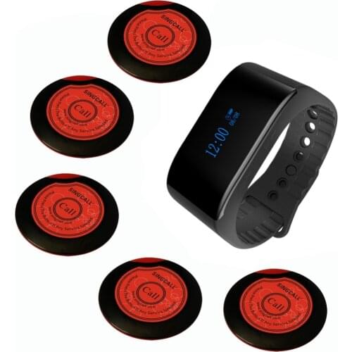 SINGCALL Paging System in Wireless Communication Take a Number System for Customer, 1 Bell Watch Receiver 5 Service Call Buttons