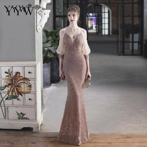 Elegant Gilter Sequins Wedding Party Dresses Sexy Off Shoulder Strap Mermaid Vestido Engagement Party Dress Gowns Robe De Soiree