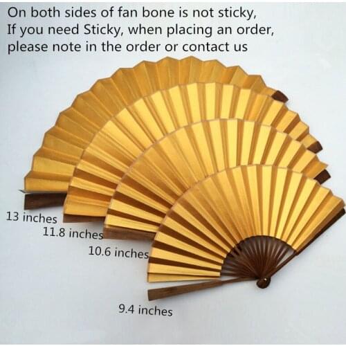 9.4-13 inch Rice Paper Gold Hand Fan Adult Calligraphy DIY Wedding Programs Chinese Fan Painting Large Folding Bamboo Fan 10pcs