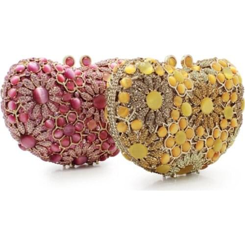 Luxury Women pink/yellow Crystal Evening Bag Metal Minaudiere Clutch Handbag Wedding Party Cocktail Diamond Purse for lady gifts