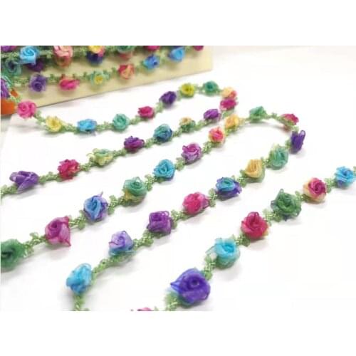 Special Edition|Compact Mutlicolor Ombre Rose Buds on Woven Rococo Ribbon Trim|Decorative Floral Ribbon|Scrapbook