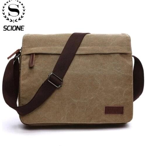 Scione Fashion Solid Canvas Messenger Satchel Bags Buckle Casual Portable Shoulder Bag Korean Trend Simple Pack For Men
