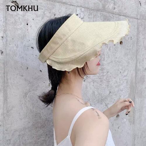 TOMKHU New Sun Hats for Women Summer Cotton Linen Hat Visor Casual Wide Brimmed Floppy Foldable Solid Summer Anti-UV Beach Hat