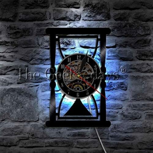 Hourglass Shape Timing Led Vinyl Clock Wall Light Backlight Vintage Handmade Gift Room Art Decor Lamp Remote Controller