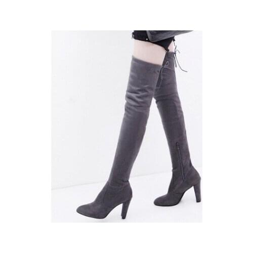 2019Women boot Faux Suede Women Over The Knee Boots Lace Up Sexy High Heels Shoes Woman Female Slim Thigh High Boots Botas 35-43