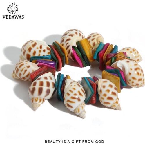 Vedawas Summer Seaside Conch Bracelets for Women Ethnic Hawaii Handmade Beaded Bracelets Bangles Accessories Jewelry Party Gifts