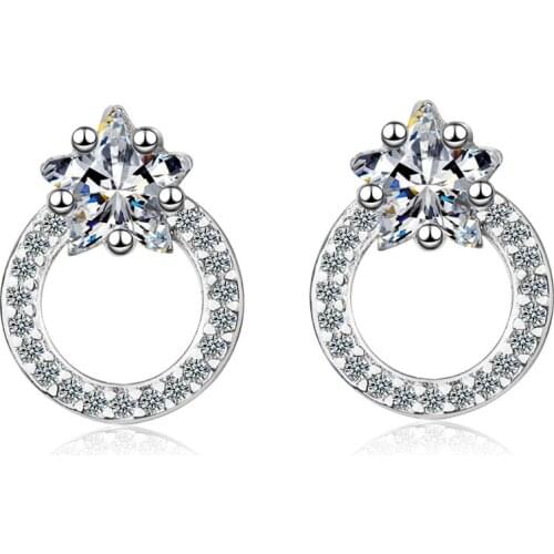 New Cute Fashion Mosaic Zircon Star Circle Earrings For Women 925 Sterling Silver Earrings oorbellen pendientes Wedding Gift