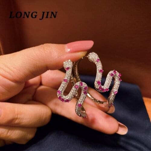 2021 For Women Gold Red Zircon Snake Winding Trend Retro Shiny Earring Design Punk Trend Cool Luxury Party Banquet Jewelry Gifts