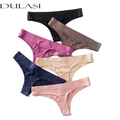 Sexy Ice Silk Women Underwear Seamless Comfortable Thongs Amazing Lingerie Low-Rise L-3XL Slip T Back Panties Solid Color 6pcs