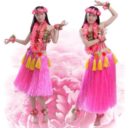 Women Hawaiian Beach Holiday Fancy Dress Ball Performance Costume Decoration Props Garland Headband Wristband Bra Grass Skirt
