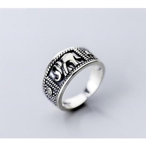 Vintage Fine 925 Sterling Silver Elephants Animal Rings for Women Female Jewelry Bohemian 2021 Trendy Accessories Anillos SR305