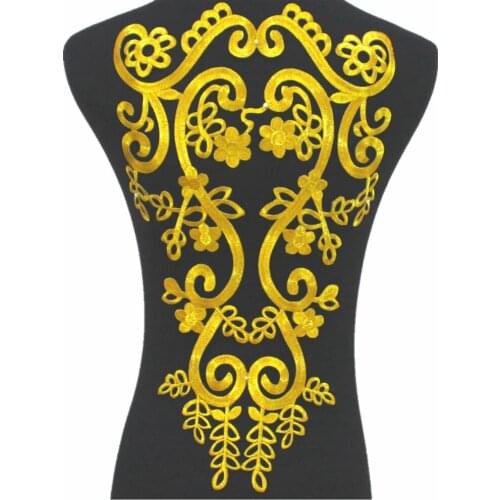 Gold Embroidered Patches Iron On Appliqued Back Flower Vintage Diy Trims Shiny Metallic Gold And Silver 29cm*46cm